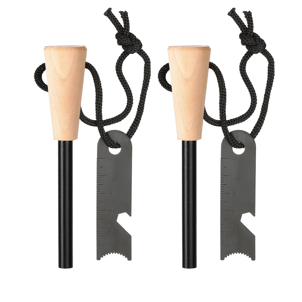 2Pcs Fire Starter Survival Tool with Neck Lanyard All-Weather Magnesium Survival Igniter for Hiking Camping Campfires Emergency Survival Kits