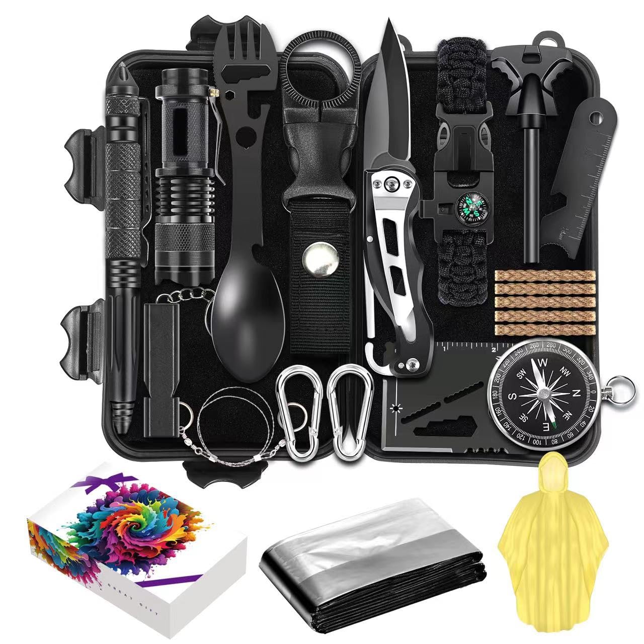 Survival kit16 in 1 Professional Survival Gear Tool kit Camping Gear Camping Essentials for Fathers Day Christmas Hiking Hunting